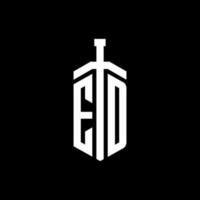 monograma do logotipo ed com modelo de design de fita de elemento espada vetor