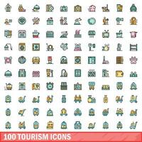 100 turismo ícones definir, cor linha estilo vetor