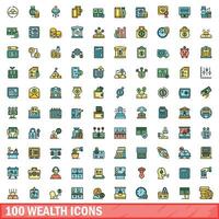 100 riqueza ícones definir, cor linha estilo vetor