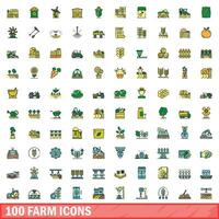 100 Fazenda ícones definir, cor linha estilo vetor