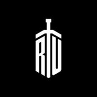 monograma do logotipo ru com modelo de design de fita de elemento espada vetor