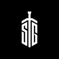 Monograma de logotipo sg com modelo de design de fita de elemento espada vetor