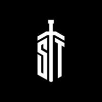 Modelo de design do logotipo do st com o elemento espada da fita vetor