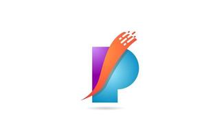 ícone do logotipo da letra p do alfabeto azul rosa para empresa e negócios com design de contorno de casa vetor