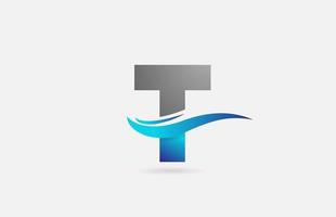 ícone do logotipo da letra do alfabeto t azul cinza para negócios e empresa com design swoosh vetor