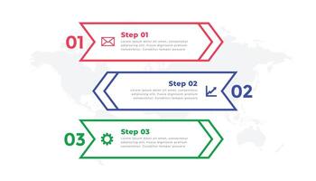 três passos direcional linha infográfico modelo vetor