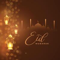 eid Mubarak festival desejos cartão com dourado lanternas vetor