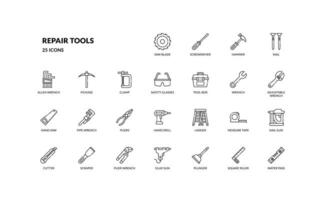reparar renovação manutenção ferramenta engenheiro técnico detalhado esboço linha ícone conjunto vetor