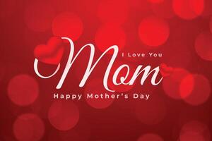 feliz mães dia vermelho bokeh cartão com coração Projeto vetor