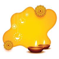 elegante feliz diwali amarelo lindo diya cartão Projeto vetor