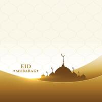 lindo dourado eid Mubarak mesquita cumprimento Projeto vetor