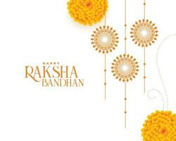 tradicional raksha bandhan festival cartão com flor e rakhi decoração vetor