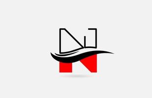 n ícone de logotipo de letra do alfabeto preto vermelho para empresa com design de linha vetor