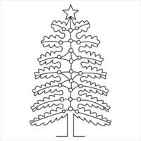 contínuo 1 linha fofa Natal árvore e Estrela mão desenhado esboço vetor rabisco minimalista Projeto