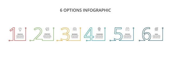 linha conceito para infográfico com 6 passos, opções, partes ou processos. o negócio dados visualização. vetor