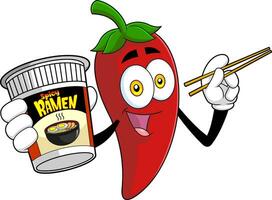 quente Pimenta Pimenta desenho animado personagem presente picante ramen macarrão vetor