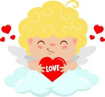 fofa cupido anjo desenho animado personagem com amor coração dentro a nuvem vetor