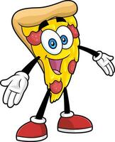 engraçado pizza fatia desenho animado personagem com aberto braços para abraçando vetor