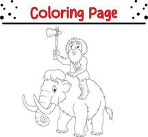 coloração página homem das cavernas equitação mamute vetor
