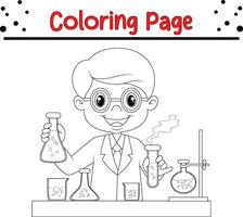 pequeno cientista coloração página para crianças vetor