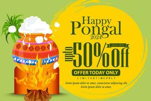 publicidade bandeira Projeto para indiano pongal festival celebração. vetor ilustração