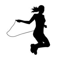 silhueta do uma fino desportivo mulher fazendo saltar corda dar certo. vetor