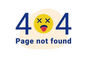 404 página do a local com a texto página não encontrado. uma atordoado emoji degola Fora uma língua. vetor