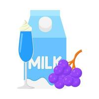 milkshake baunilha, uva com caixa leite ilustração vetor