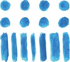 Conjunto de vetores de pinceladas e tinta de cor de água azul