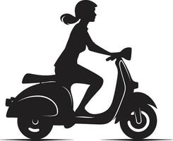 paisagem urbana scooterista lambreta mulher Projeto metro mobilidade Preto vetor símbolo