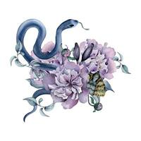 aguarela Rosa grupo do peônia flores isolado em branco. gótico floral botânico ilustração mão retirou. decoração para Preto Casamento com serpente e mariposa. elemento para convite, pano de fundo, cartão postal vetor