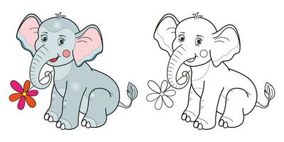 feliz elefante desenho animado linha e cor. desenho animado vetor ilustração para coloração livro