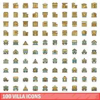 100 villa ícones definir, cor linha estilo vetor