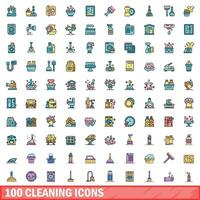 100 limpeza ícones definir, cor linha estilo vetor