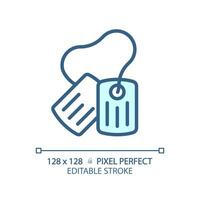 2d pixel perfeito editável azul cachorro tag ícone, isolado monocromático vetor, fino linha ilustração representando armas. vetor