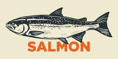 salmão peixe retro linha tinta esboço. mão desenhado vetor ilustração do peixe isolado.