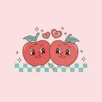 fofa retro ilustração para professores do maçãs juntos dentro amor vetor