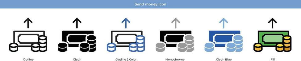 mandar dinheiro ícone conjunto vetor
