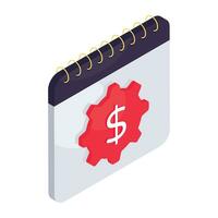 ícone do dinheiro com calendário, isométrico Projeto do Forma de pagamento dia vetor