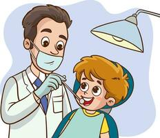 vetor ilustração do fofa Garoto ser examinado às a dentista