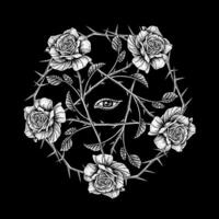 ilustração do rosas, pentagrama flores Preto fundo vetor