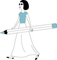 menina com uma lápis minimalista esboço ilustração, simples personagem dentro sólido cores em uma branco fundo vetor