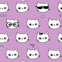 bonito padrão rosa com estrelas óculos wow gatos. fundo sem emenda de animais de estimação. têxteis para crianças scrapbook em papel digital. vetor