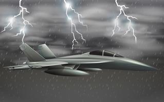 Um avião do exército no céu de mau tempo