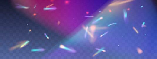 borrado arco Iris refração sobreposição efeito. luz lente prisma efeito em brilhante fundo. holográfico reflexão, cristal flare vazamento sombra overlay. vetor abstrato ilustração.
