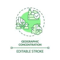 2d editável verde geográfico concentração ícone, monocromático isolado vetor, fino linha ilustração representando agrícola clusters. vetor