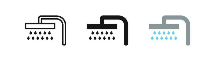 chuveiro ícone. banho símbolo. água solta dentro a banheiro sinais. molhado tomando banho símbolos. ducha ícones. preto, plano cor. vetor placa.
