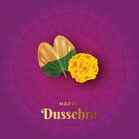 ilustração festival indiano dussehra feliz com folha verde e flor amarela vetor