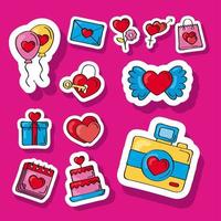 doze ícones de doodles de amor vetor