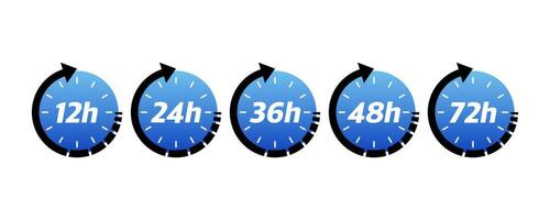 12, 24, 48 e 72 horas relógio seta. vetor trabalhos Tempo efeito ou Entrega serviço Tempo ícones. vetor ilustração